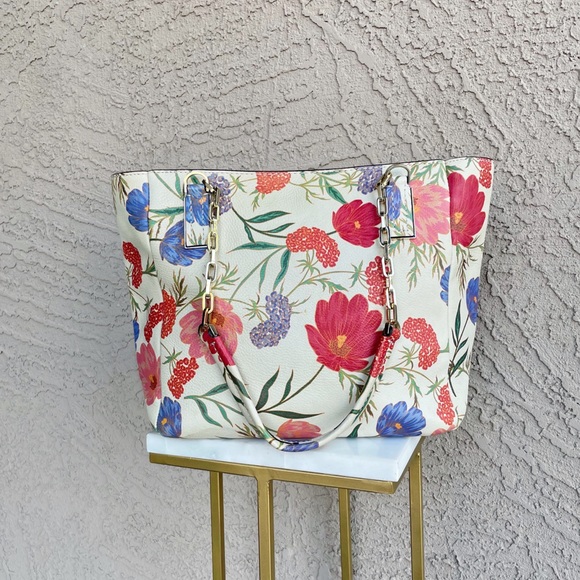 KATE SPADE Cream Multicolor Floral Leather Bag Kingston Blossom Vivian Tote Bag - Picture 15 of 17